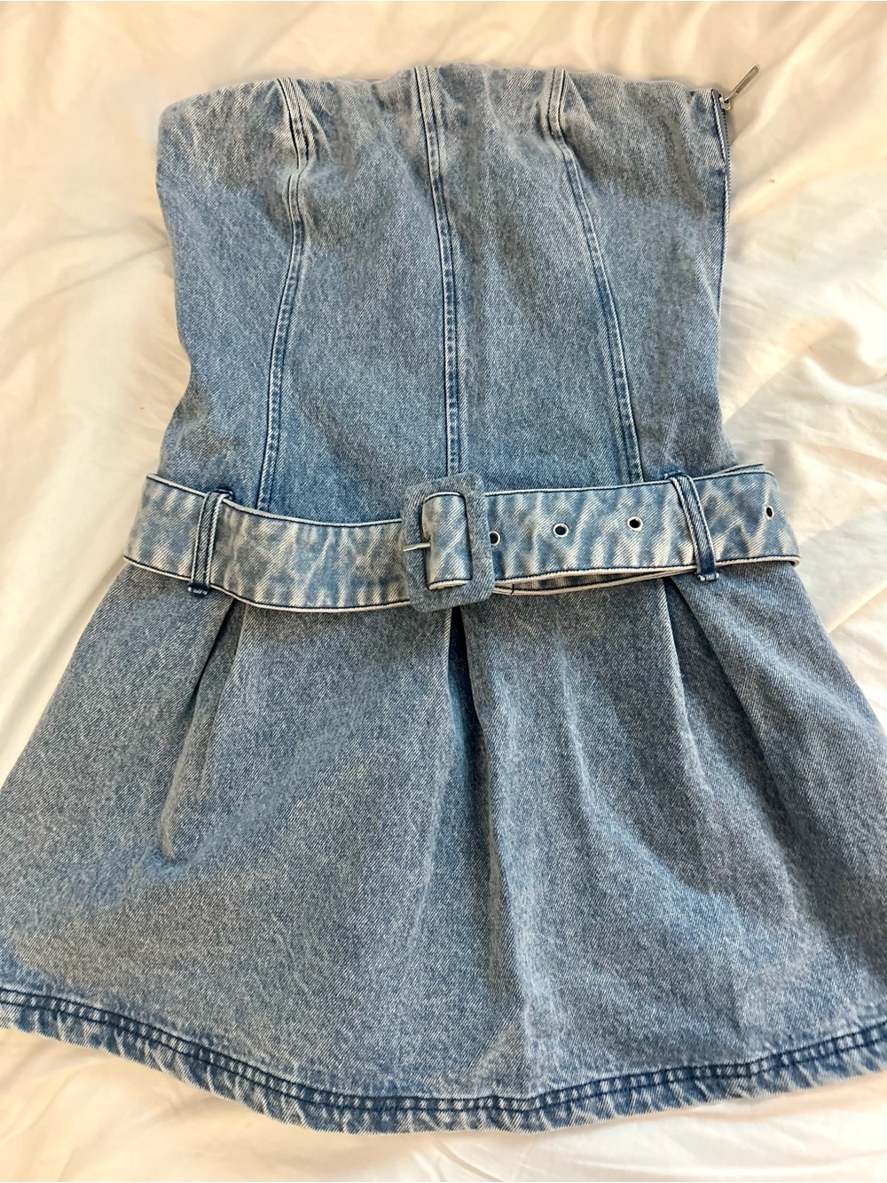 Meshki NWT Lee Denim Pleated Mini Dress Vintage Blue